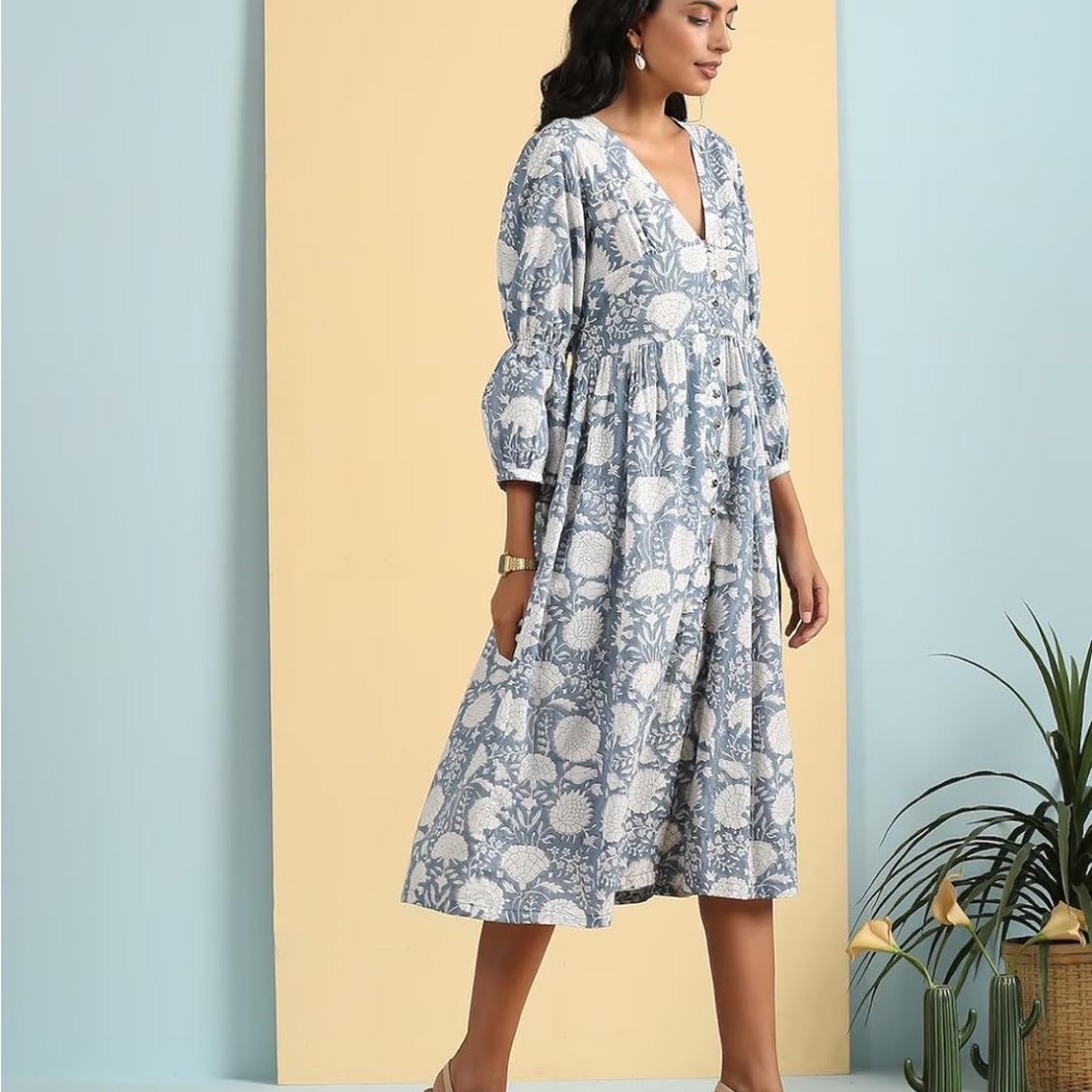 Floral Blue Midi Dress from Amazon